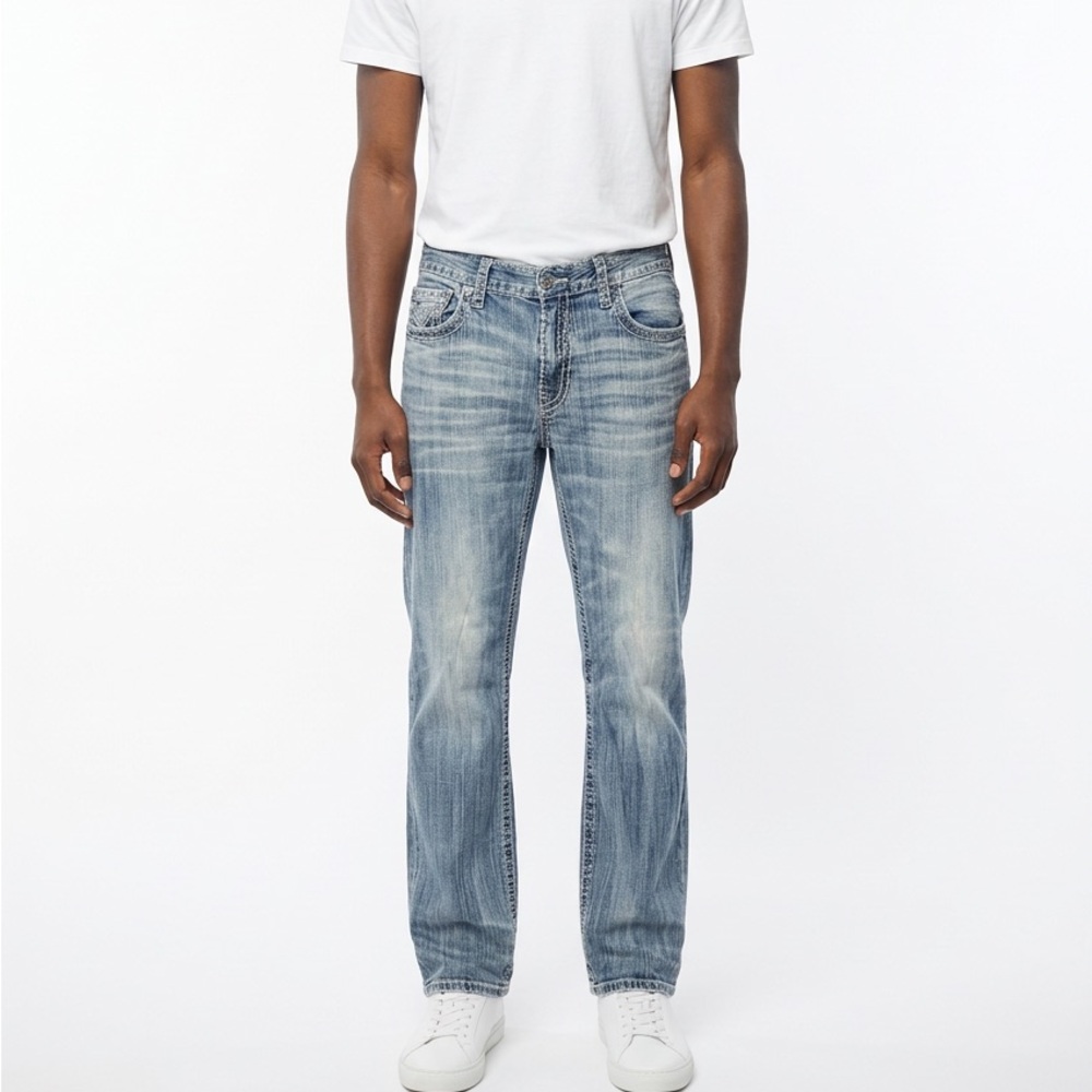 BKE Carter Denim Men's Straight Jeans Blue Size 34‎ x 31 Medium Wash Stretch